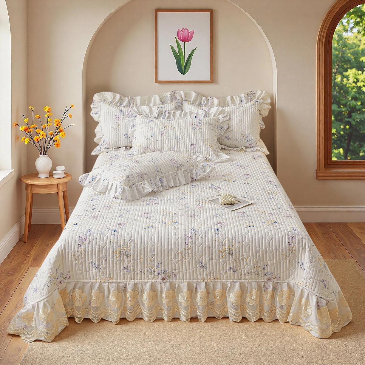 91家纺网 家纺一手货源 找家纺 宜凡家纺 2026新款全棉数码印花床盖三件套④号系列 悦色