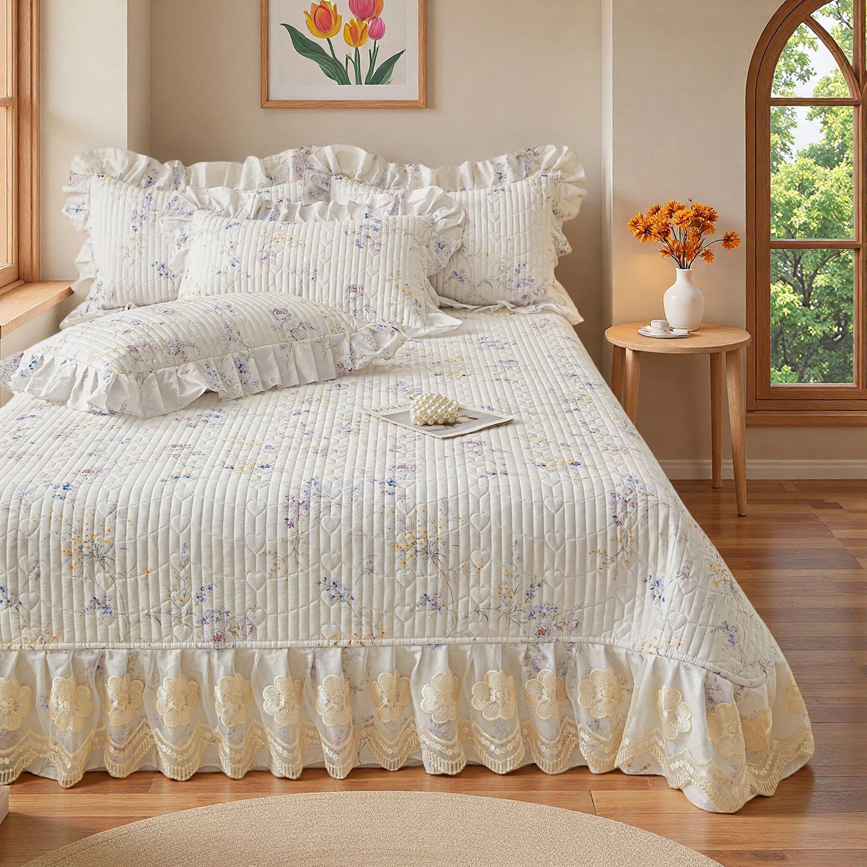 91家纺网 家纺一手货源 找家纺 宜凡家纺 2026新款全棉数码印花床盖三件套④号系列 悦色