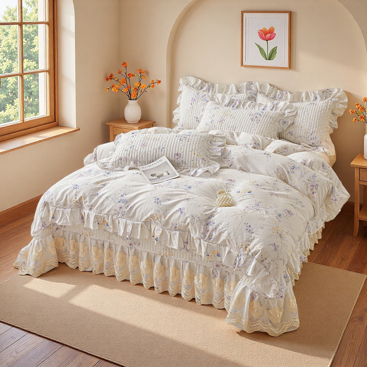 91家纺网 家纺一手货源 找家纺 宜凡家纺 2026新款全棉数码印花床盖三件套④号系列 悦色