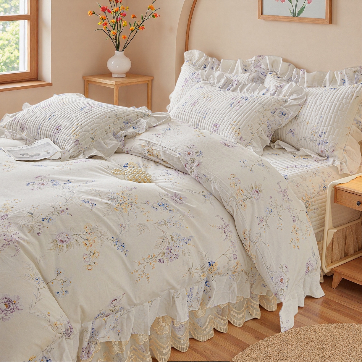 91家纺网 家纺一手货源 找家纺 宜凡家纺 2026新款全棉数码印花床盖三件套④号系列 悦色