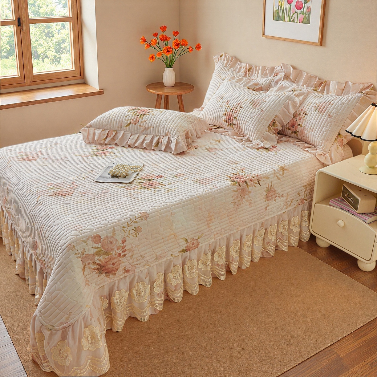 91家纺网 家纺一手货源 找家纺 宜凡家纺 2026新款全棉数码印花床盖四件套④号系列 轻悠花梦