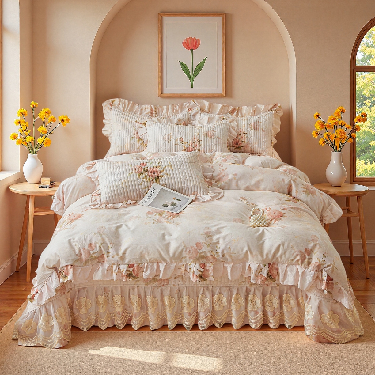 91家纺网 家纺一手货源 找家纺 宜凡家纺 2026新款全棉数码印花床盖四件套④号系列 轻悠花梦