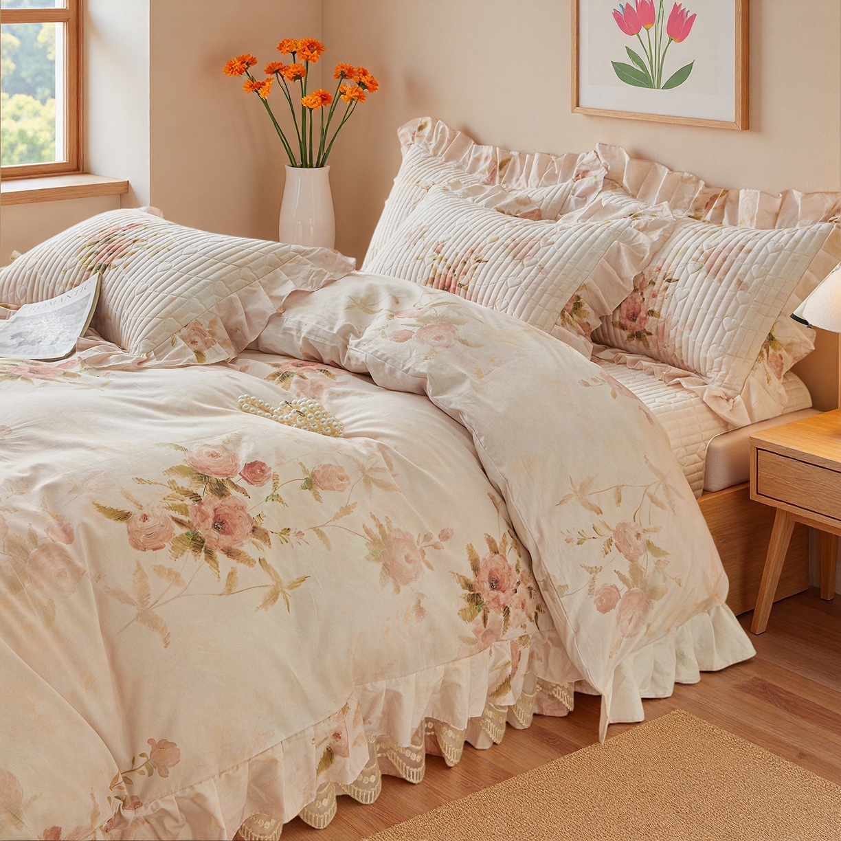 91家纺网 家纺一手货源 找家纺 宜凡家纺 2026新款全棉数码印花床盖四件套④号系列 轻悠花梦