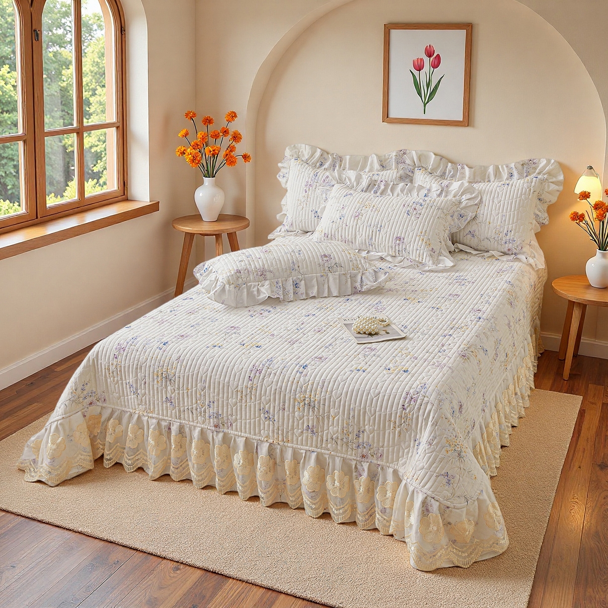 91家纺网 家纺一手货源 找家纺 宜凡家纺 2026新款全棉数码印花床盖四件套④号系列 悦色