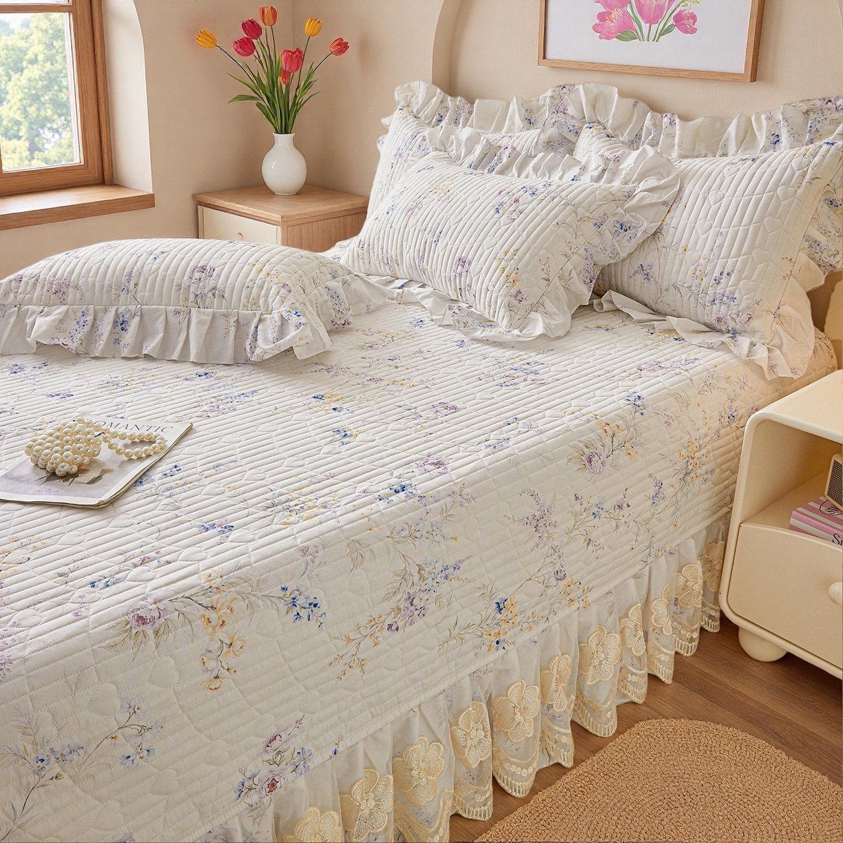 91家纺网 家纺一手货源 找家纺 宜凡家纺 2026新款全棉数码印花床盖四件套④号系列 悦色