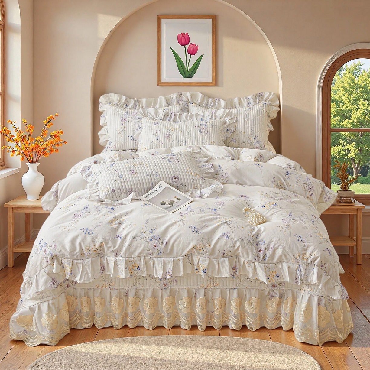 91家纺网 家纺一手货源 找家纺 宜凡家纺 2026新款全棉数码印花床盖四件套④号系列 悦色