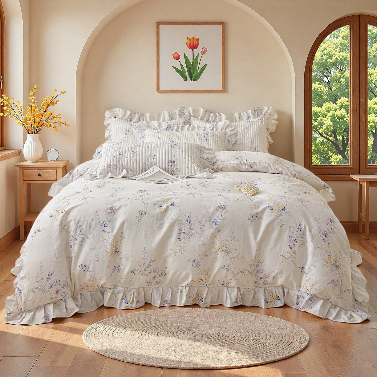 91家纺网 家纺一手货源 找家纺 宜凡家纺 2026新款全棉数码印花床盖四件套④号系列 悦色