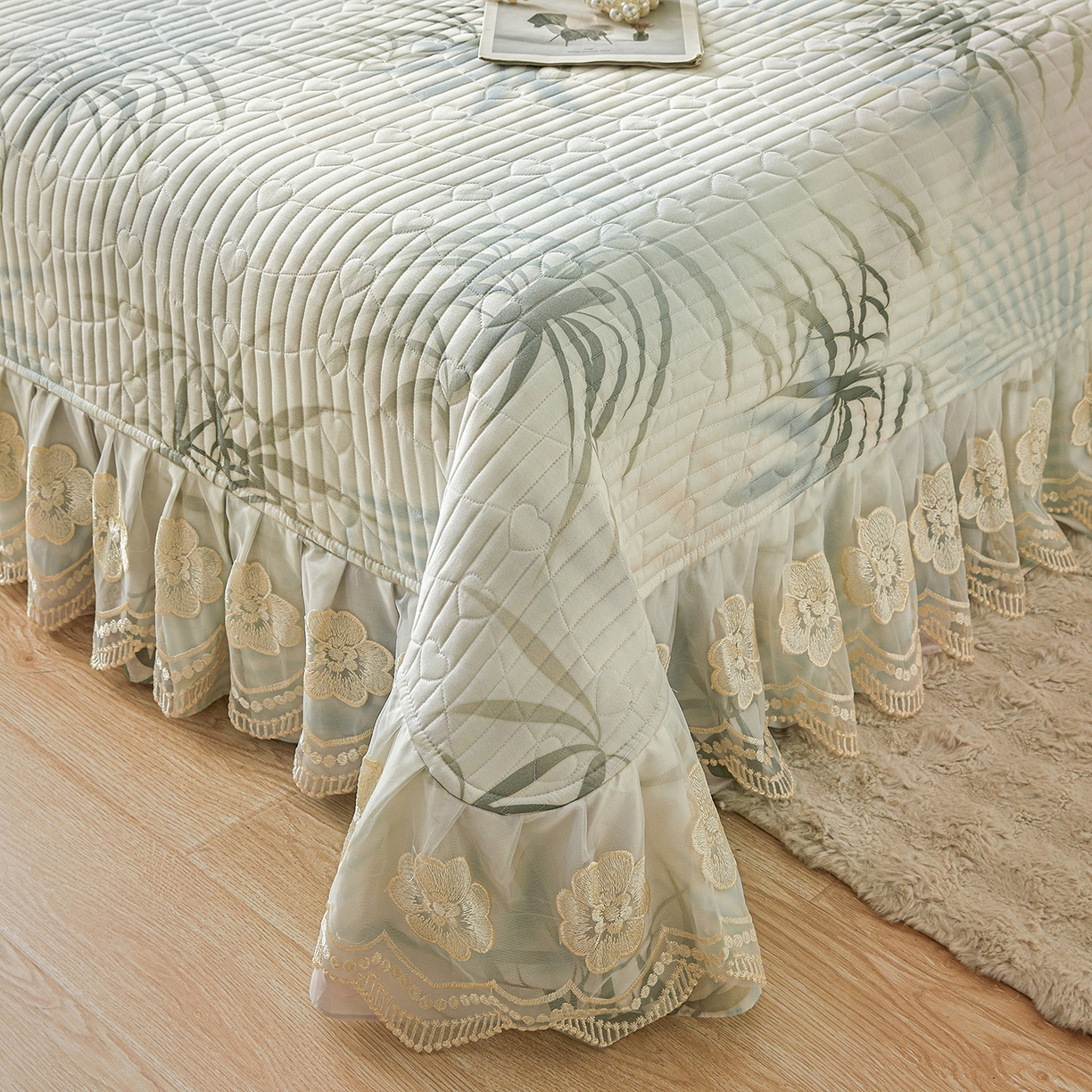 91家纺网 家纺一手货源 找家纺 宜凡家纺 2026新款全棉数码印花床盖四件套④号系列 竹影-绿