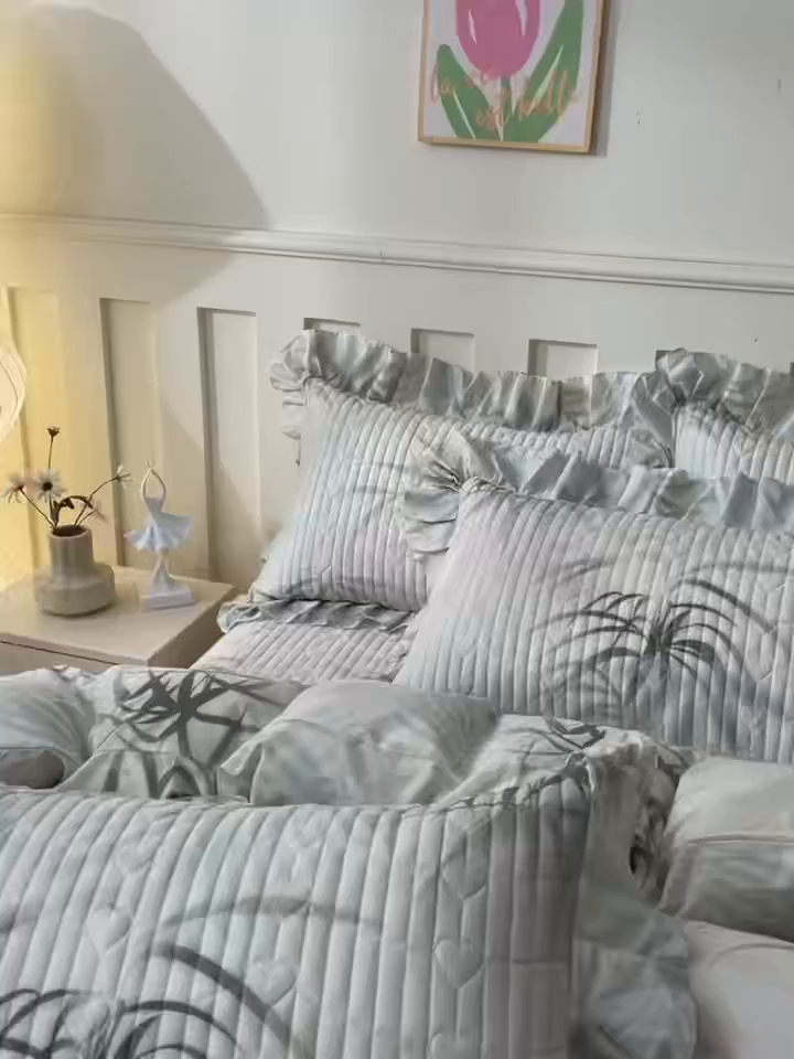 91家纺网 家纺一手货源 找家纺 宜凡家纺 2026新款全棉数码印花床盖四件套④号系列 竹影-绿