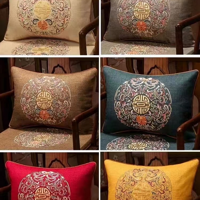91家纺网 家纺一手货源 找家纺 （总）多米家居 2026新款多丽丝麻绣花定制红木坐垫、抱枕、桌旗，海绵，乳胶（定制尺寸联系商家）