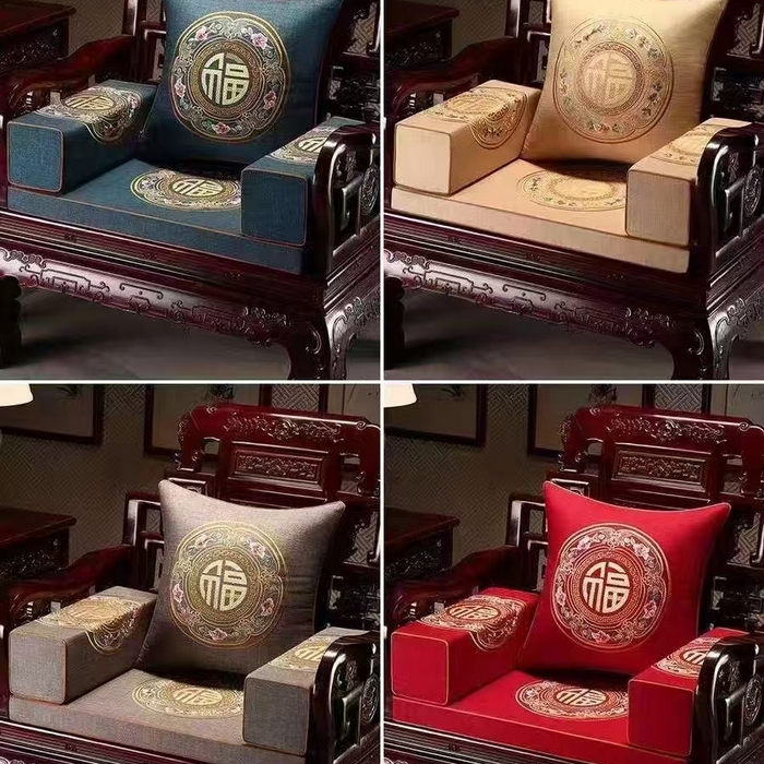 91家纺网 家纺一手货源 找家纺 （总）多米家居 2026新款多丽丝麻绣花定制红木坐垫、抱枕、桌旗，海绵，乳胶（定制尺寸联系商家）