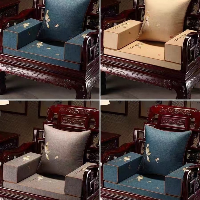 91家纺网 家纺一手货源 找家纺 （总）多米家居 2026新款多丽丝麻绣花定制红木坐垫、抱枕、桌旗，海绵，乳胶（定制尺寸联系商家）