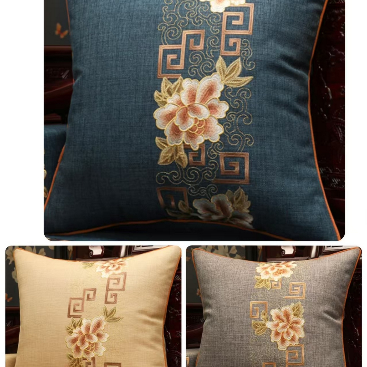 91家纺网 家纺一手货源 找家纺 （总）多米家居 2026新款多丽丝麻绣花定制红木坐垫、抱枕、桌旗，海绵，乳胶（定制尺寸联系商家）