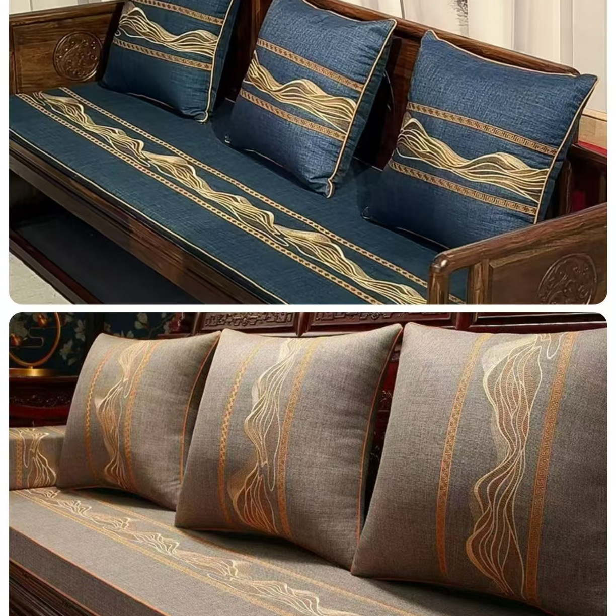 91家纺网 家纺一手货源 找家纺 （总）多米家居 2026新款多丽丝麻绣花定制红木坐垫、抱枕、桌旗，海绵，乳胶（定制尺寸联系商家）