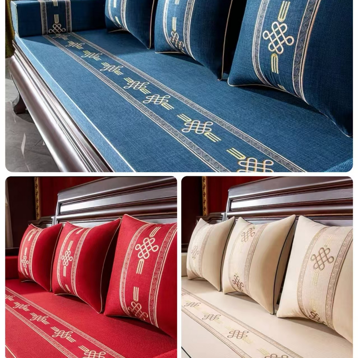 91家纺网 家纺一手货源 找家纺 （总）多米家居 2026新款多丽丝麻绣花定制红木坐垫、抱枕、桌旗，海绵，乳胶（定制尺寸联系商家）