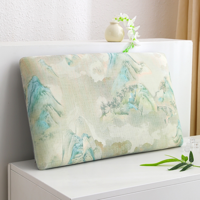 91家纺网 家纺一手货源 找家纺 （总）仁宇枕业 2026新款新品盛世牡丹薄荷印花方形记忆枕头枕芯