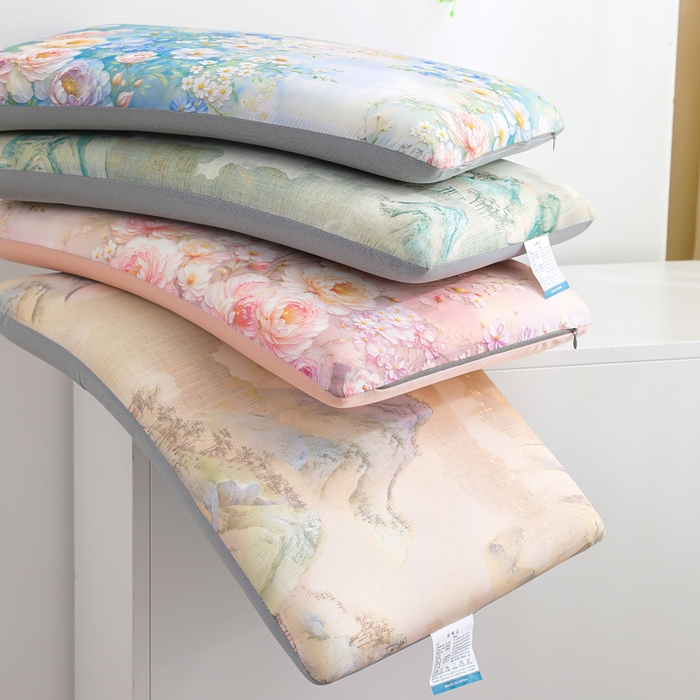 91家纺网 家纺一手货源 找家纺 （总）仁宇枕业 2026新款新品盛世牡丹薄荷印花方形记忆枕头枕芯