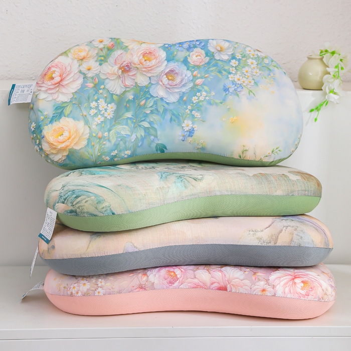 91家纺网 家纺一手货源 找家纺 （总）仁宇枕业 20269新款新品夏季凉感丝国色天香薄荷印花猫肚记忆枕头枕芯