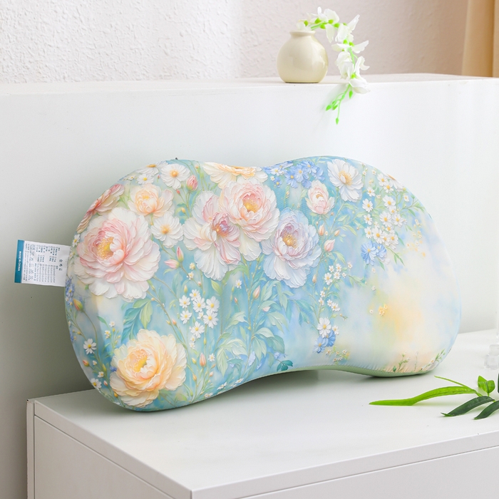 91家纺网 家纺一手货源 找家纺 （总）仁宇枕业 20269新款新品夏季凉感丝国色天香薄荷印花猫肚记忆枕头枕芯