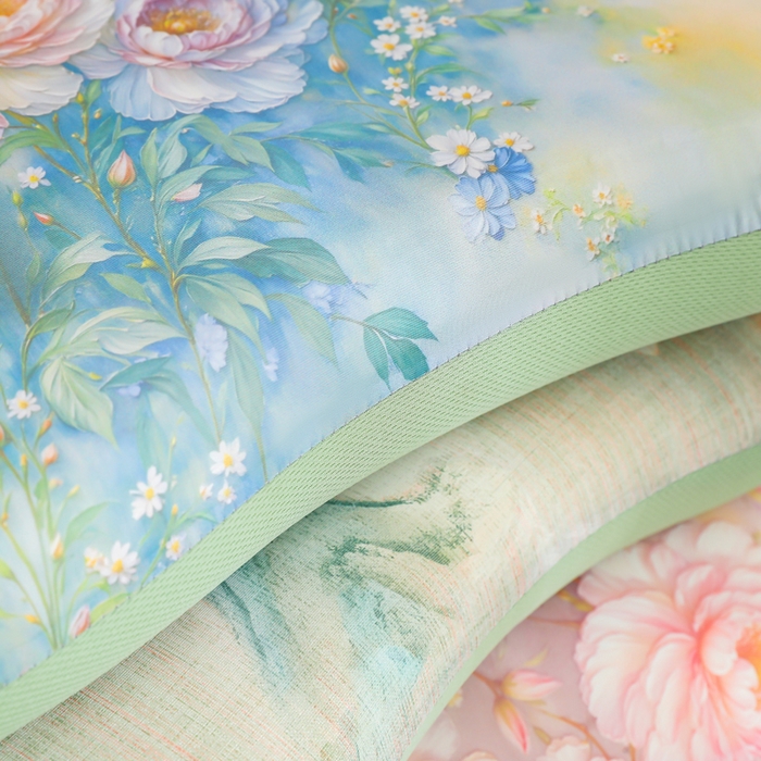 91家纺网 家纺一手货源 找家纺 （总）仁宇枕业 20269新款新品夏季凉感丝国色天香薄荷印花猫肚记忆枕头枕芯