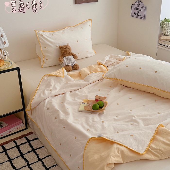 顾里家纺 2026新款韩风刺绣云朵棉夏被夏凉被空调被 星岛黄