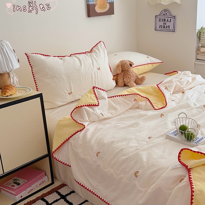 顾里家纺 2026新款韩风刺绣云朵棉夏被夏凉被空调被 ins彩虹