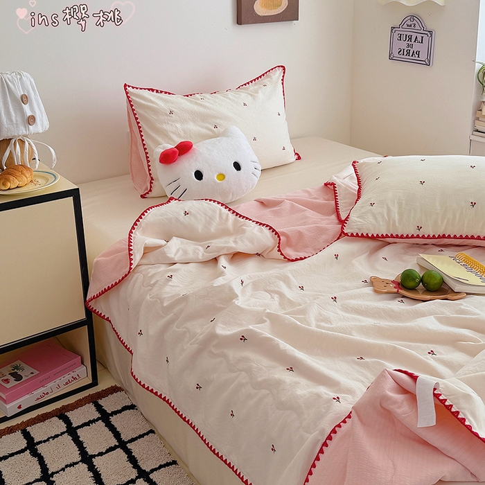 顾里家纺 2026新款韩风刺绣云朵棉夏被夏凉被空调被 ins樱桃