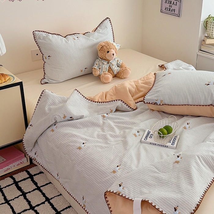 顾里家纺 2026新款韩风刺绣云朵棉夏被夏凉被空调被 海盐小狗