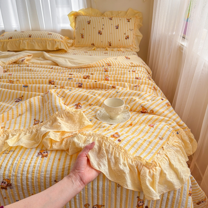 仟网汇 2026新款密拷花边款法式泡芙纱夏被四件套夏被床盖四件套 梦幻星人