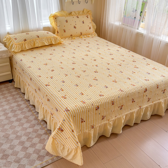 91家纺网 家纺一手货源 找家纺 仟网汇 2026新款密拷花边款法式泡芙纱夏被四件套夏被床盖四件套 梦幻星人