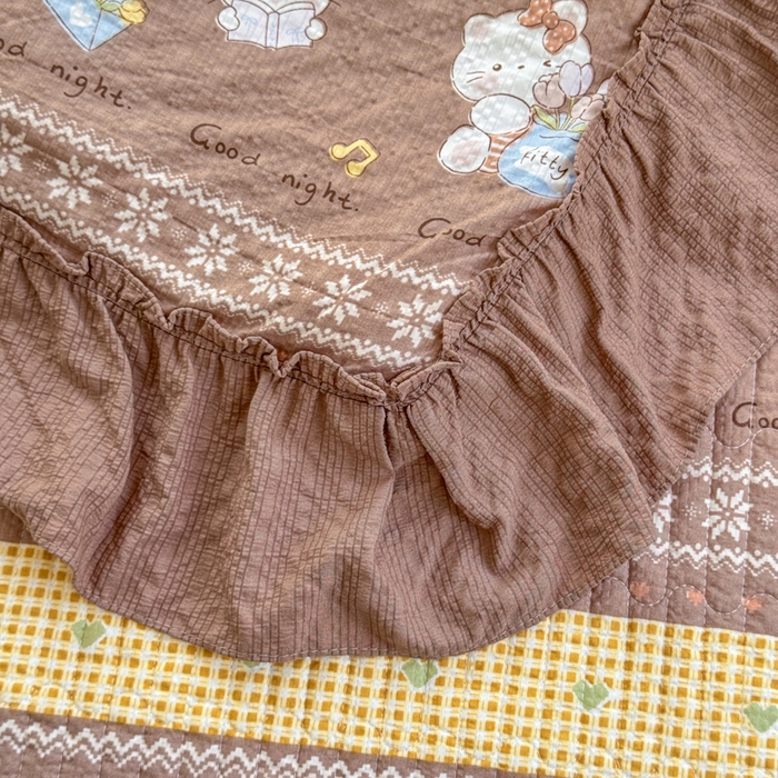 91家纺网 家纺一手货源 找家纺 仟网汇 2026新款密拷花边款法式泡芙纱夏被四件套夏被床盖四件套 奶糖猫咪