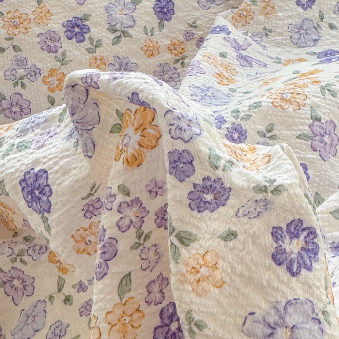 91家纺网 家纺一手货源 找家纺 仟网汇 2026新款密拷花边款法式泡芙纱夏被四件套夏被床盖四件套 紫罗兰