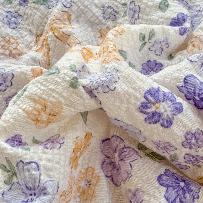 91家纺网 家纺一手货源 找家纺 仟网汇 2026新款密拷花边款法式泡芙纱夏被四件套夏被床盖四件套 紫罗兰