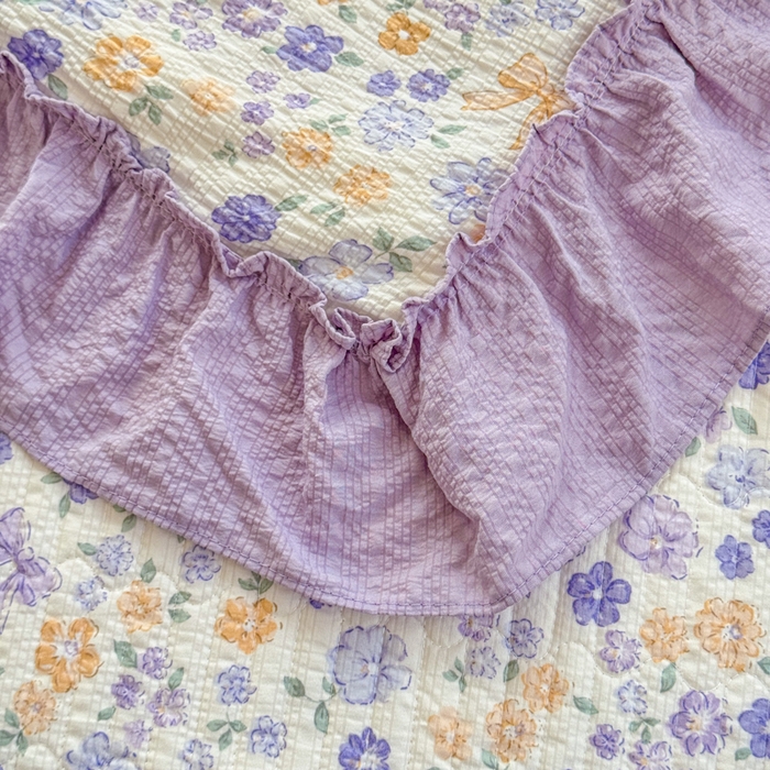 91家纺网 家纺一手货源 找家纺 仟网汇 2026新款密拷花边款法式泡芙纱夏被四件套夏被床盖四件套 紫罗兰