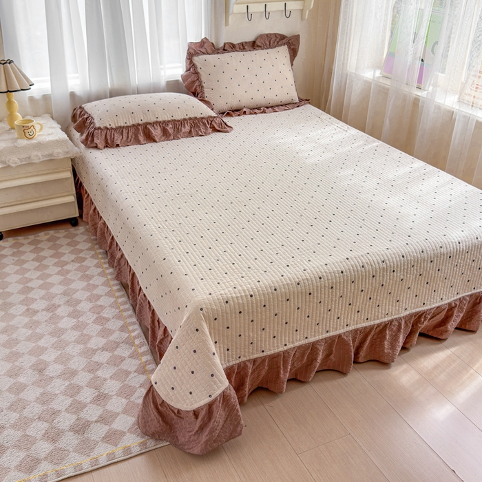 91家纺网 家纺一手货源 找家纺 仟网汇 2026新款密拷花边款法式泡芙纱夏被四件套夏被床盖四件套 奶油啵啵