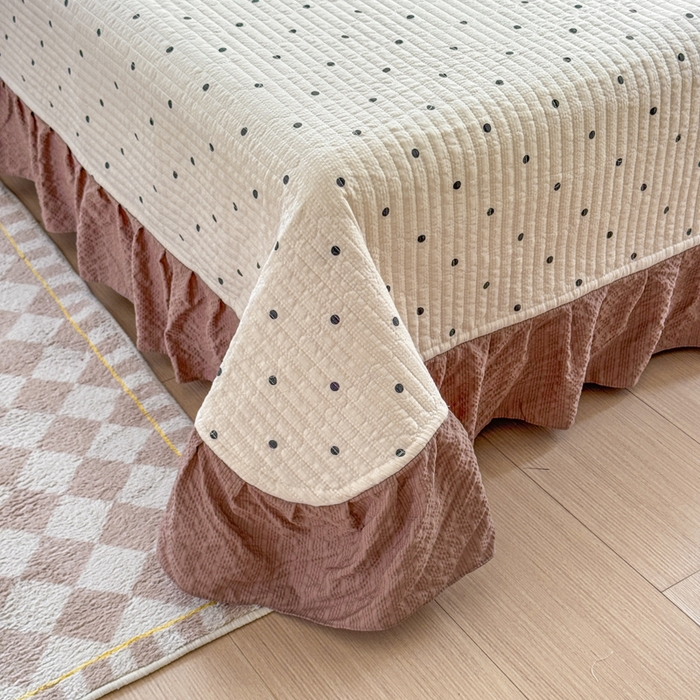 91家纺网 家纺一手货源 找家纺 仟网汇 2026新款密拷花边款法式泡芙纱夏被四件套夏被床盖四件套 奶油啵啵