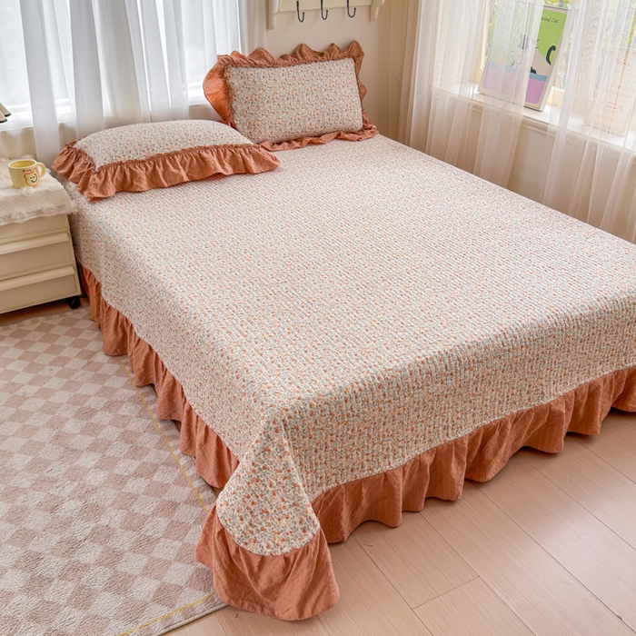 91家纺网 家纺一手货源 找家纺 仟网汇 2026新款密拷花边款法式泡芙纱夏被四件套夏被床盖四件套 好柿发生