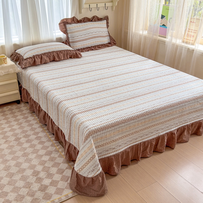 91家纺网 家纺一手货源 找家纺 仟网汇 2026新款密拷花边款法式泡芙纱夏被四件套夏被床盖四件套 波西米亚