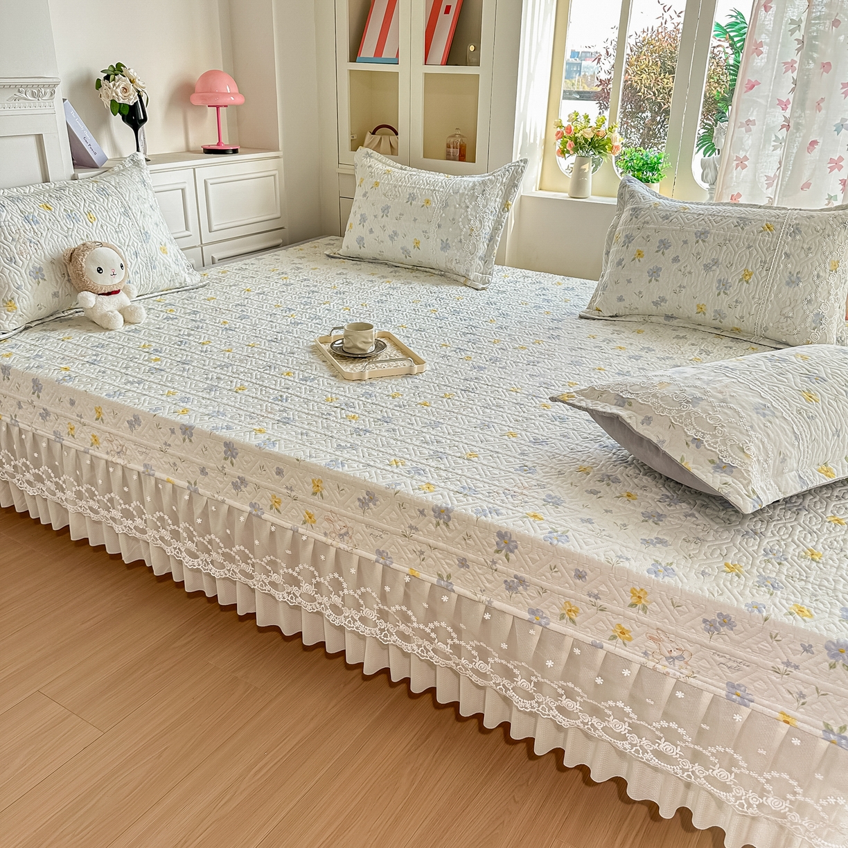 91家纺网 家纺一手货源 找家纺 手艺人家纺 2026新款四季通用榻榻米纯棉床盖专用防滑夹棉绗缝床单坑盖炕罩垫子可机洗定制 花开漫野