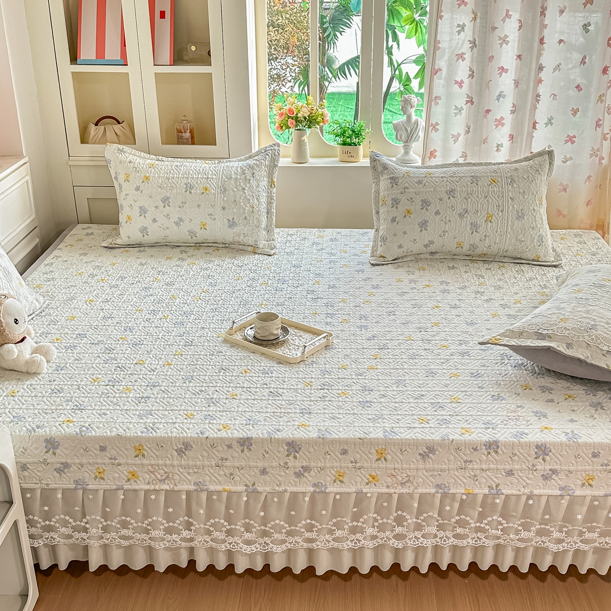 91家纺网 家纺一手货源 找家纺 手艺人家纺 2026新款四季通用榻榻米纯棉床盖专用防滑夹棉绗缝床单坑盖炕罩垫子可机洗定制 花开漫野