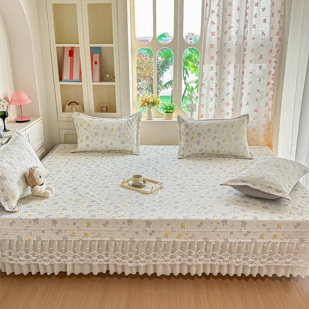 91家纺网 家纺一手货源 找家纺 手艺人家纺 2026新款四季通用榻榻米纯棉床盖专用防滑夹棉绗缝床单坑盖炕罩垫子可机洗定制 花开漫野