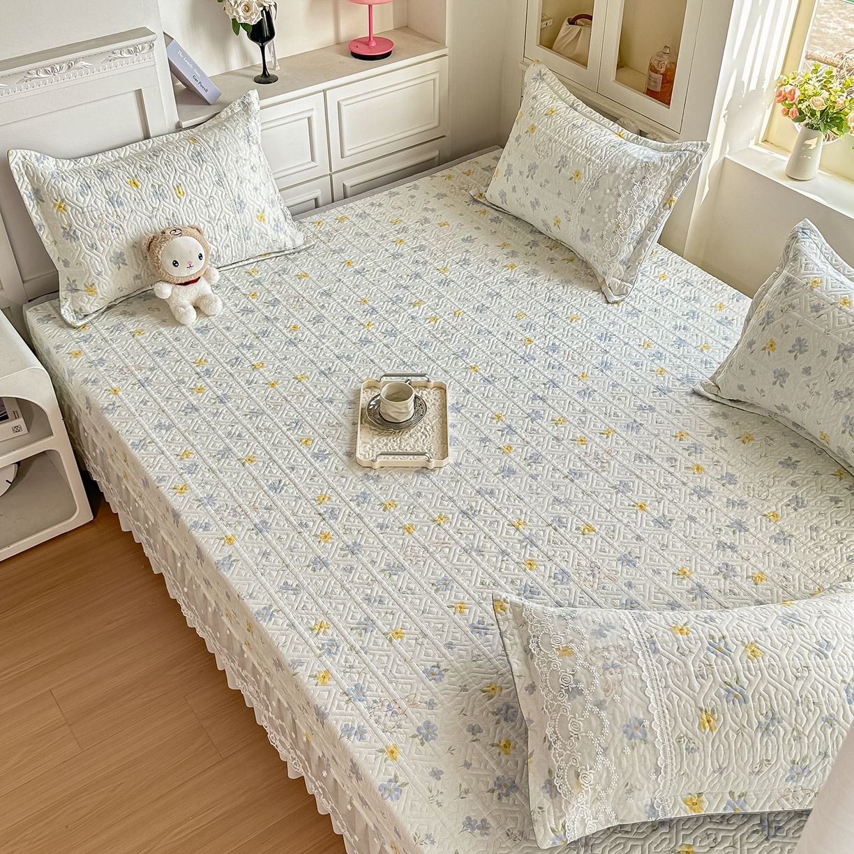 91家纺网 家纺一手货源 找家纺 手艺人家纺 2026新款四季通用榻榻米纯棉床盖专用防滑夹棉绗缝床单坑盖炕罩垫子可机洗定制 花开漫野