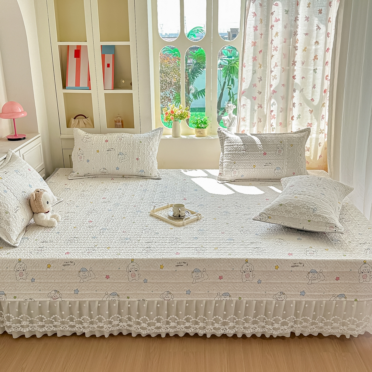 91家纺网 家纺一手货源 找家纺 手艺人家纺 2026新款四季通用榻榻米纯棉床盖专用防滑夹棉绗缝床单坑盖炕罩垫子可机洗定制 欢乐小狗