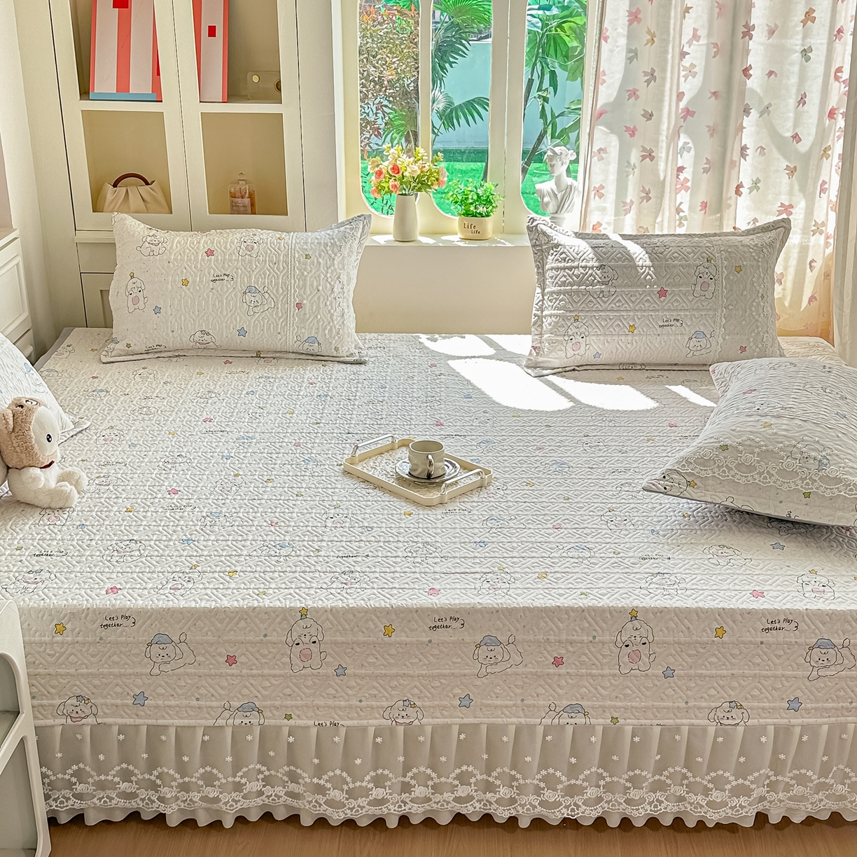 91家纺网 家纺一手货源 找家纺 手艺人家纺 2026新款四季通用榻榻米纯棉床盖专用防滑夹棉绗缝床单坑盖炕罩垫子可机洗定制 欢乐小狗