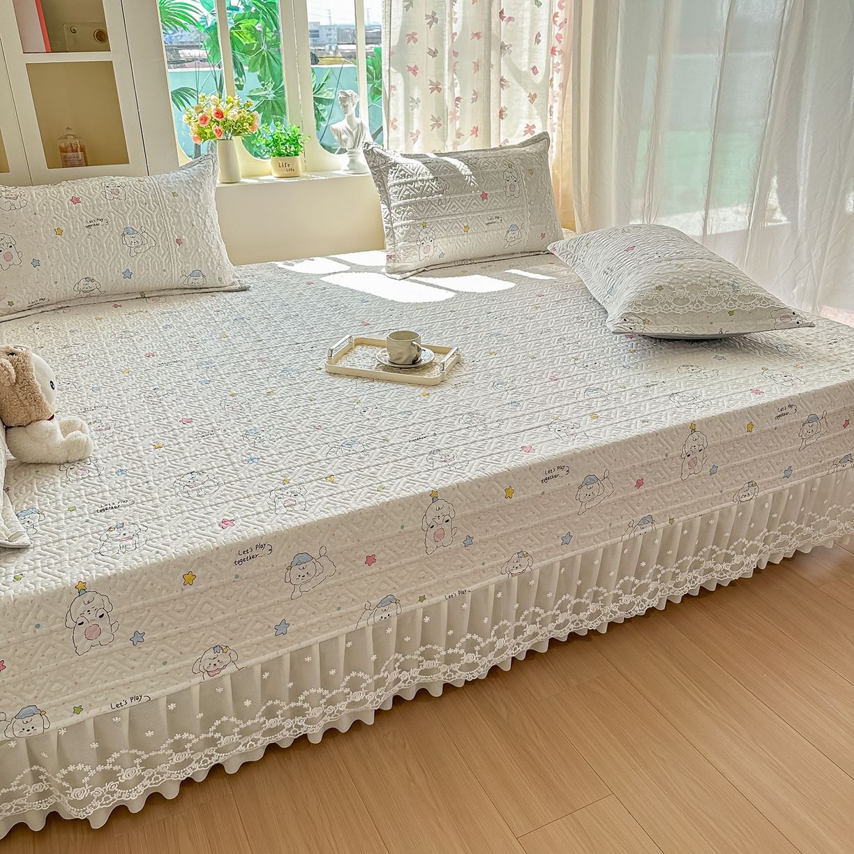 91家纺网 家纺一手货源 找家纺 手艺人家纺 2026新款四季通用榻榻米纯棉床盖专用防滑夹棉绗缝床单坑盖炕罩垫子可机洗定制 欢乐小狗