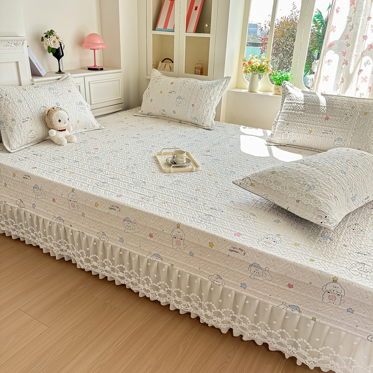 91家纺网 家纺一手货源 找家纺 手艺人家纺 2026新款四季通用榻榻米纯棉床盖专用防滑夹棉绗缝床单坑盖炕罩垫子可机洗定制 欢乐小狗