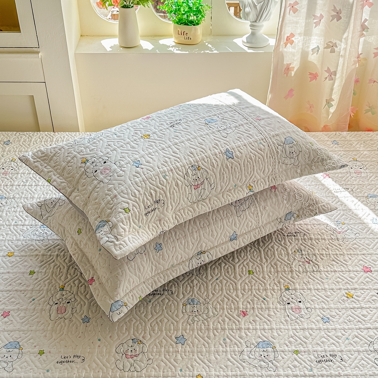 91家纺网 家纺一手货源 找家纺 手艺人家纺 2026新款四季通用榻榻米纯棉床盖专用防滑夹棉绗缝床单坑盖炕罩垫子可机洗定制 欢乐小狗