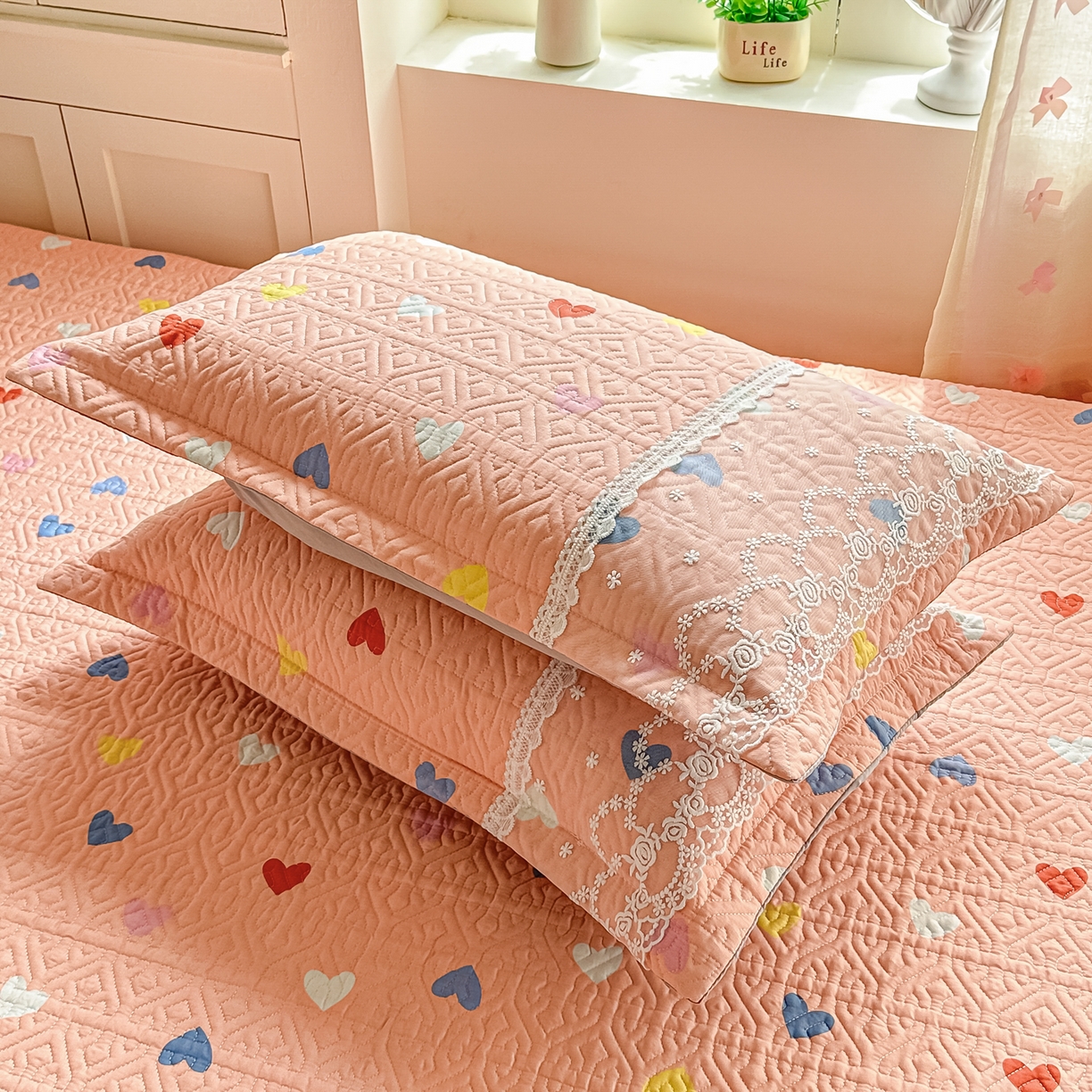 91家纺网 家纺一手货源 找家纺 手艺人家纺 2026新款四季通用榻榻米纯棉床盖专用防滑夹棉绗缝床单坑盖炕罩垫子可机洗定制 心心相印