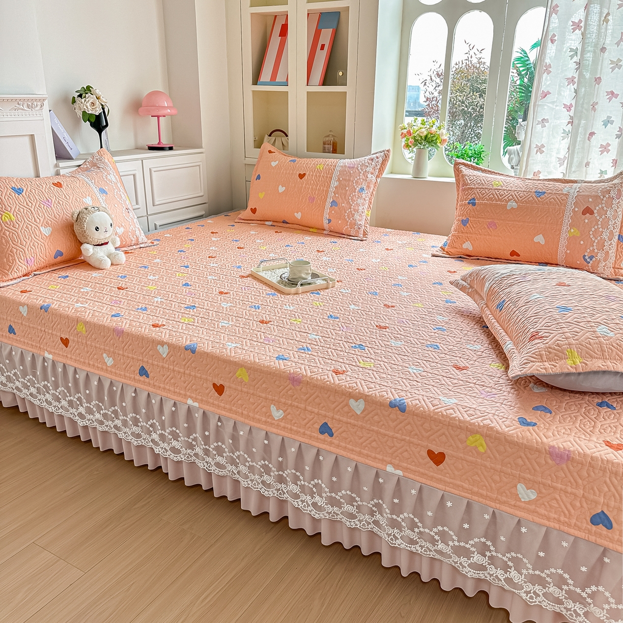 91家纺网 家纺一手货源 找家纺 手艺人家纺 2026新款四季通用榻榻米纯棉床盖专用防滑夹棉绗缝床单坑盖炕罩垫子可机洗定制 心心相印