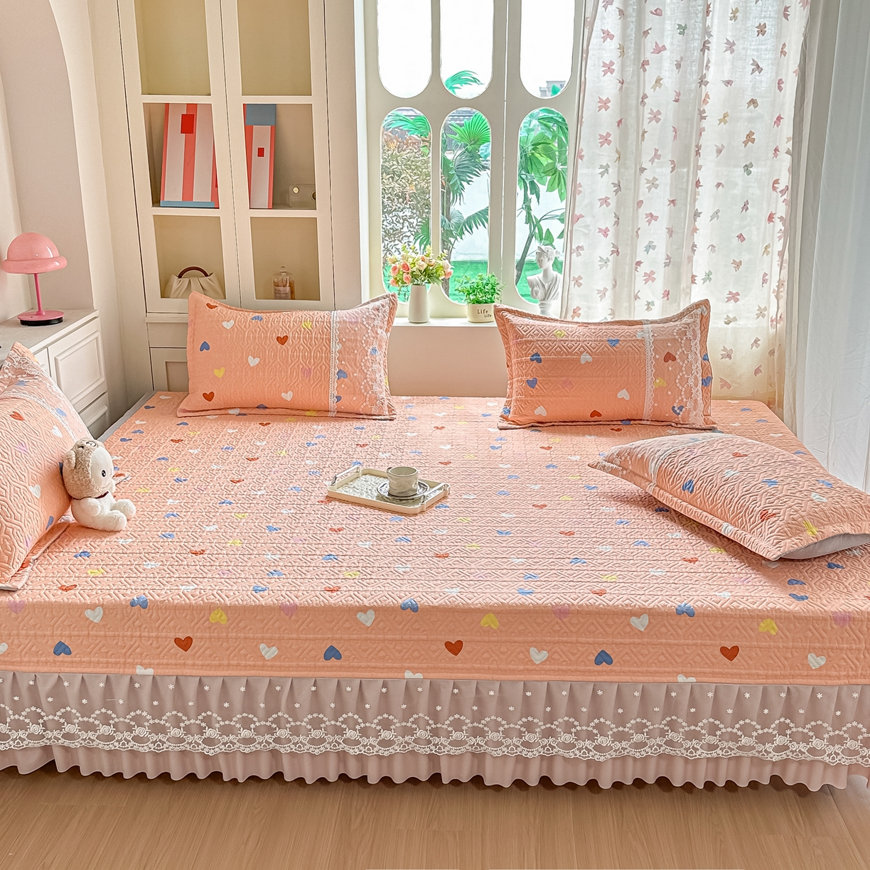 91家纺网 家纺一手货源 找家纺 手艺人家纺 2026新款四季通用榻榻米纯棉床盖专用防滑夹棉绗缝床单坑盖炕罩垫子可机洗定制 心心相印